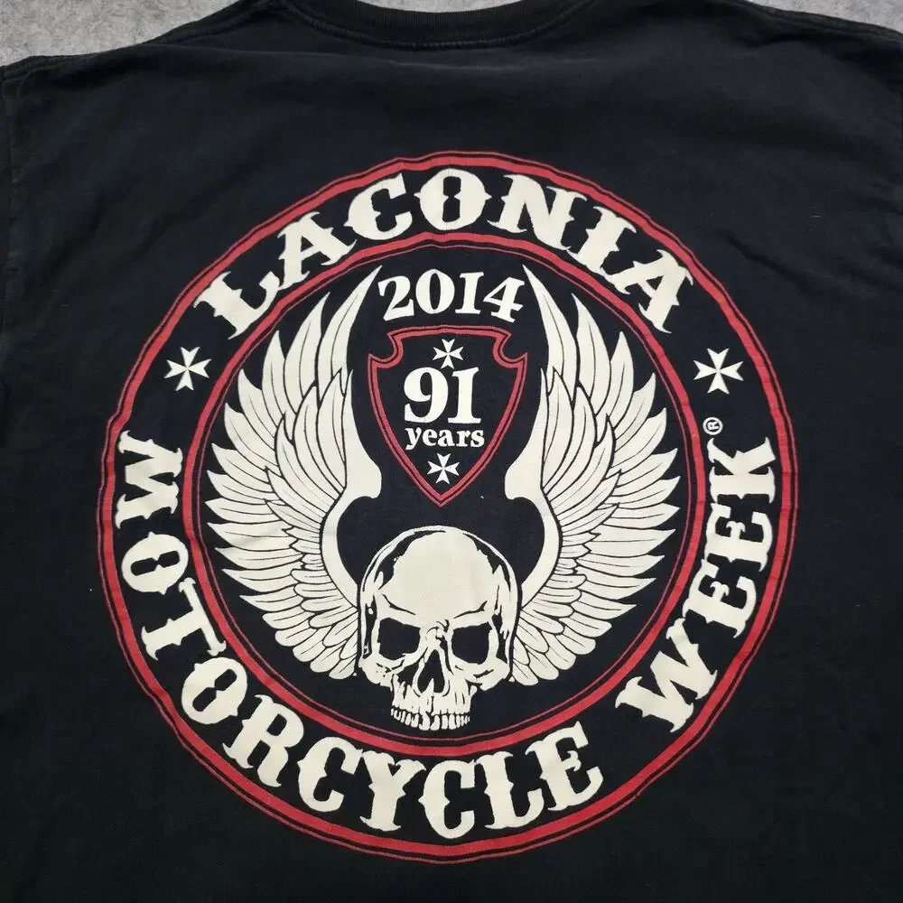Laconia Motorcycle Week Shirt Mens XL Black 2014 Skull Wings Biker Rally Graphic - Picture 4 of 13